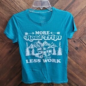 Cold Crush Teal Graphic Tee - More Road Trips Less Work Juniors Large